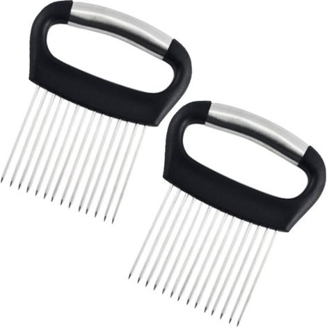 Cortador de cebollas de acero inoxidable，Paquete de 2，Soporte para cortar cebollas，Ayuda para alimentos，Estilo 2，13,5 x 11 cm (1/5)