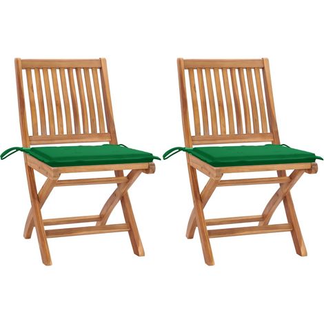 Sillas de jardín 2 unidades con cojines verde madera de teca