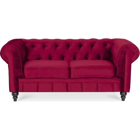 Canapé Chesterfield Velours 2 Places Altesse Rouge (1/2)