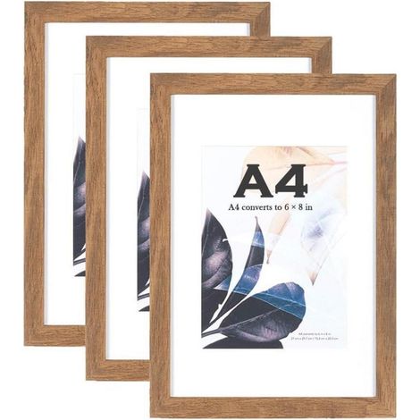 Bilderrahmen Holz A4 Passepartout 3er Set Wandmontage braun A4-3P (1/5)