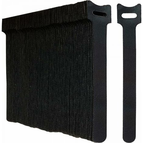 Lot de 100 Noir Attaches de Câble Sangle Réutilisable Scratch Serre Câble Bande avec Crochet et Boucle pour la Gestion des Câbles Organisation (1/4)