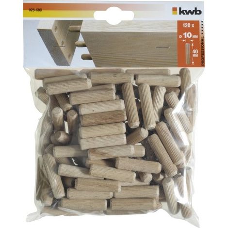 Espigas de madera kwb 028600 acanaladas 10 mm x 40 mm 120 uds