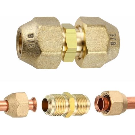 Lot de 2 connecteurs de conduit de climatisation de 9,5 mm, connecteurs de joint d'extension de tuyau en laiton, adaptateur de tube en laiton soudé, étanche pour systèmes CVC, réseaux de tuyauterie et (1/5)