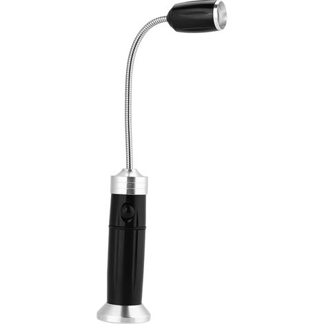 1 Lampe torche LED, flexible et réglable, base magnétique, 500 lm, 3 modes (fort/faible/stroboscope), 5 W, aluminium noir (1/5)