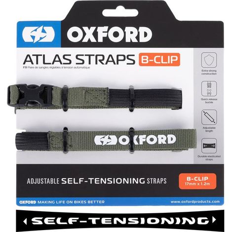 Attaches de ceinture Oxford Atlas B-clip 17 mm x 1,2 m, lot de 2 pièces, couleur verte (kaki).
