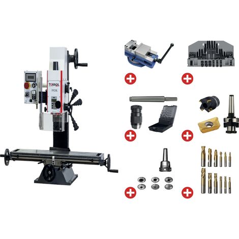 Perceuse-fraiseuse X 480 Y 175 mm Z 280 mm CM2/M10 0,85 kW 230V table longue + accessoires indispensables Torros PACK PF20L