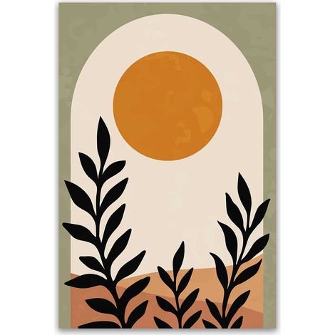 Tableau paysage abstrait soleil et plantes