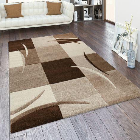 Paco Home Tappeto salotto moderno pelo corto – motivo a quadri e righe 3D, antiscivolo Marrone, 300x400 cm