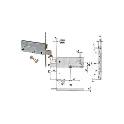 Serrure électrique à mortaise pour bandes à double embout 78 mm H 17353 - 90 mm (17353900)