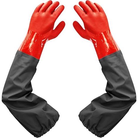 Gants en caoutchouc - gants imperméables - gants - 70cm - caoutchouc - Gants d'étang - Gants de bricolage - Gants d'élagage - Résistants à l'usure - longs - réutilisables - rouges et gris (1/5)