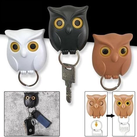 3PCS Three-part wall-mounted key hook, owl key hook with open and closed eyes design for hanging keys on walls (1/4)