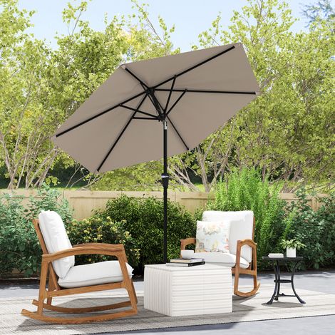 Ombrellone da Giardino Inclinabile 2.3x2m con Apertura a Manovella e 6 Stecche, Cachi