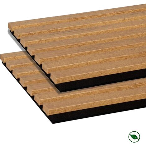 Forestea – Lot de 2 panneaux décoratifs muraux MDF acoustiques – Chêne bronze sur feutrine noire – Dimensions 2600x300x17mm – Label PEFC 70%