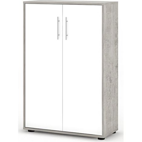 Armadio Multiuso 2 Ante Parabita, Cassetti, 4 Ripiani, 2 Ante, 79x118h cm Grigio Cemento