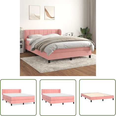 The Living Store Boxspringbett mit Matratze Rosa 140x200 cm Samt - Samtbett - Boxspringbett - Doppelbett - Rosa Bett - Betten Günstig (1/5)