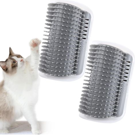 2-teiliger, wandmontierter Katzenkratzbaum mit Katzenminze, selbstreinigender Bürste, Massage- und Pflegefunktion für langes und kurzes Fell, Zubehör für den Innenbereich, Grau (1/5)