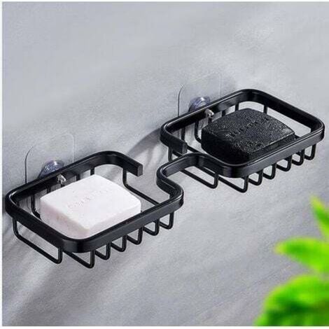 Soap Dish, Double Soap Holder, Self-Adhesive Shower Soap Holder, Bathroom Soap Dish, Aircraft Aluminum Soap Sponge Holder (Black) (1/4)
