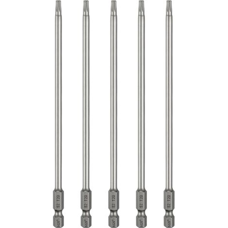 5Pcs Embout Tournevis T20 Torx Tige Hexagonale 1/4" Acier S2 (1/5)