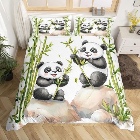 Bettwäsche-Set Kinder Panda Bambus 3D-Druck Mikrofaser mit Reißverschluss