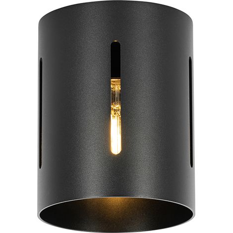 QAZQA Diseño Elegante lámpara de techo negra - Yana Aluminio Cilíndra Adecuado para LED Max. 1 x 40 Watt