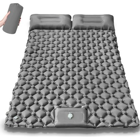 Matelas gonflable double de camping (gris), ultraléger et pliable (1/4)