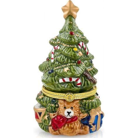 Bougeoir en céramique pour sapin de Noël, boîte à bijoux ours peinte à la main, organiseur à bijoux à charnière, décorations de Noël pour la maison et cadeaux, Vert (1/5)