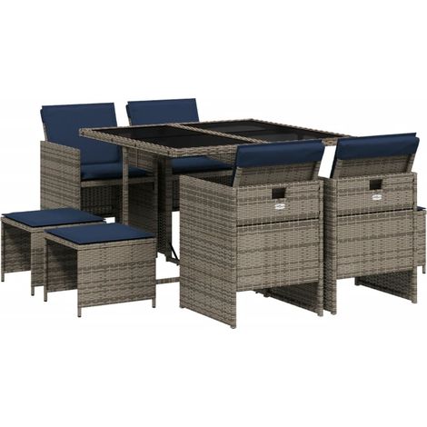 Maison Exclusive - 9-teiliges Garten-Ess-Set mit Kissen, grau, Po