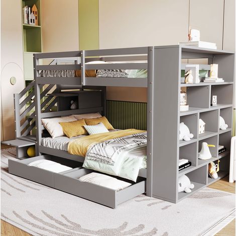 Lit superposé 90x200 avec rangements gris HAVRYA (1/5)