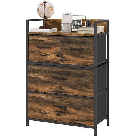 Kommode con 4 cassetti in tessuto, stile industriale, 60 x 29 x 85 cm, marrone/nero, MODENUIT (1/5)
