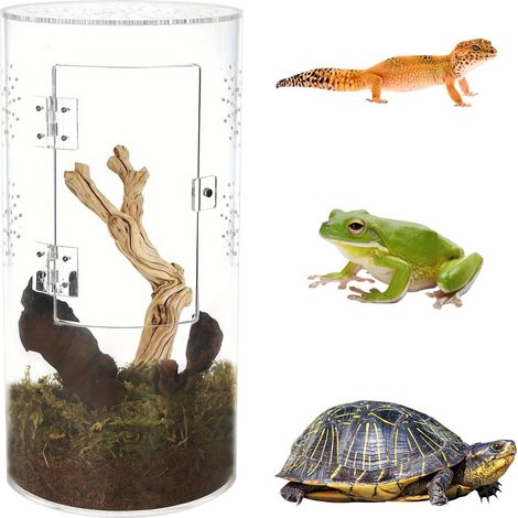 1 Terrarium Cylindrique, Acrylique Transparent, Porte Avant, Ventilation Optimale, Pour Reptiles Et Insectes