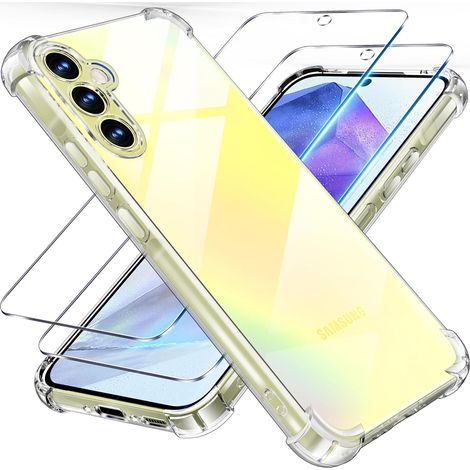 3 en 1 Verre Trempé et Coque pour Samsung Galaxy A55 5G, [Coussin d'air Intégré] Anti-Jaunissement Souple TPU Bumper Coque Protection pour a55 Samsung 5g, Transparente (1/5)