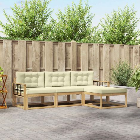 vidaXL Outdoor-Sofagarnitur mit Kissen 4 pcs Weiß und Creme Polyester (1/5)