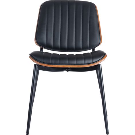 Lot de 2 chaises vintage scandinaves modernes, simili cuir noir, dossier courbé en bois de noyer, assise moelleuse, piètement en acier ajustable, idéales pour cuisine ou espace repas (DE1849BK). (1/5)
