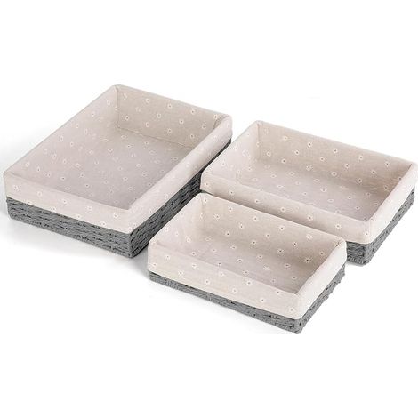 Lot de 3 Panier Rangement, Paniers de Rangement Tressés, Paniers et boîtes de Rangement, Corbeille Rangement pour Salle de Bain, Cuisine, Organisateur Table a Langer Bebe (Gris) (1/5)