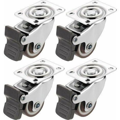 4 Swivel Castors with Brake 25mm + Screws, Silent Rubber Furniture Castors, Load Capacity 25 kg Each, - (1/5)