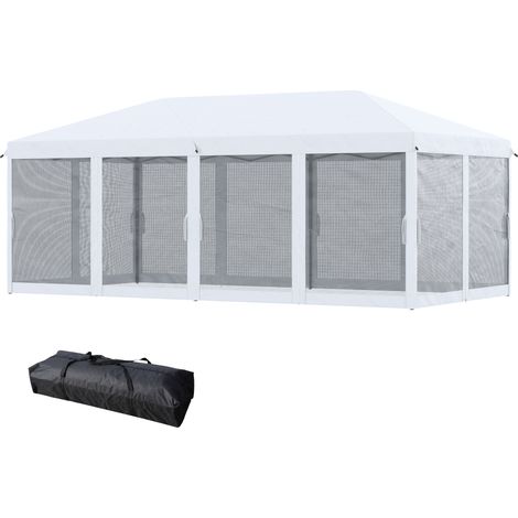 Outsunny Tendone per Feste 6x3 m Pieghevole con Zanzariera e Borsa, Crema
