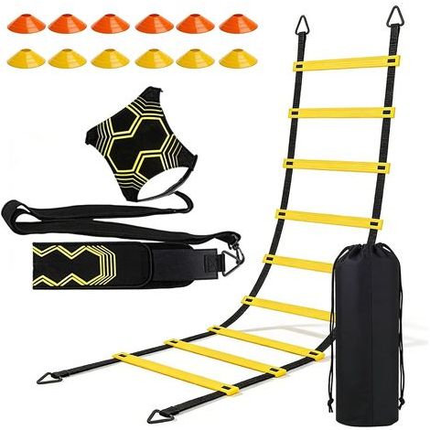 Entrainement Foot Kit, Échelle de Coordination 6m avec 12 Cônes, Accessoires Foot Entraînement pour Agilité, Vitesse et Pratique du Football (1/5)
