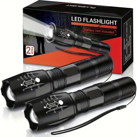 Lampe Torche LED Ultra Puissante 2 Pièces, 2000 Lumens Mini Lampe de Poche Enfant avec 5 Modes, IPX6 Étanche IncassableLampe Torche Tactique Zoomable pour Camping Pêche Randonée Urgences (1/5)