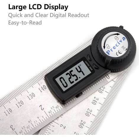 Règle D'angle Numérique, Preciva Rapporteur, Mesure de Longueur 400 mm et Angle en Acier Inoxydable avec Maintien, Zéro et Grand Ecran LCD, Système Mm/Inch, pour le Travail du Bois, Construction