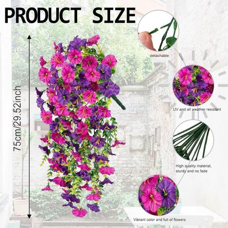 Künstliche Hängewindenblüten, 2er-Set realistische Kunstblumen für den Außenbereich, z. B. für Hochzeiten, Flure, Gärten, Veranden, Terrassen, Balkone und Korridordekorationen, in verschiedenen Farben (1/5)
