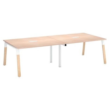 Extension table de réunion chêne clair L 140 x P 126 cm - piétement métal et bois - Arch - Maxiburo (1/3)