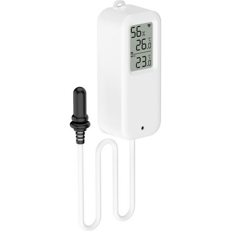 Thermomètre hygromètre intelligent WiFi Tuya avec sonde étanche IP67, surveillance température humidité intérieure et externe, domotique compatible assistant vocal (1/5)
