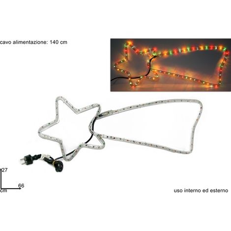 Festar tubo luminoso a led 2 mt forma stella cometa natalizia luce multicolore per interno esterno