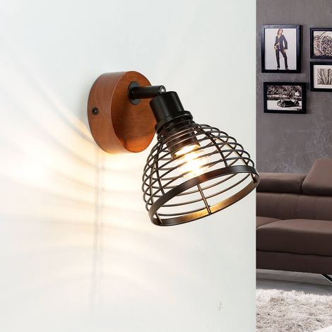 Verstellbarer Spot Strahler Holz Metall Retro Design E14  Wandlampe