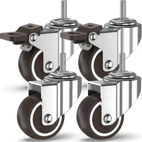 4 roulettes pivotantes à tiges filetées, roulettes de meuble, roulettes freinées pour transport d'essieux industriels (50 mm avec tiges M10, 2 avec freins, 2 sans freins) (1/4)