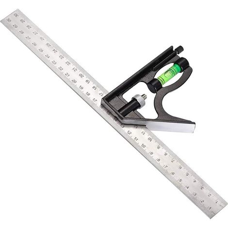équerre Combinée,300 mm équerre à Combinaison Acier Inoxydable Règle d'angle de Combinaison avec Niveau Bulle Règle Multifonctionnel,Adjustable Outil de Mesure pour Dessiner des Marques de Mesure GROO (1/5)