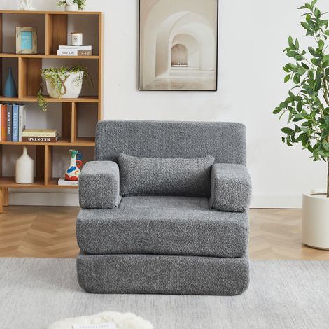 MODFU – Divano letto modulabile 2-in-1 in ciniglia con schienale alto, struttura in ferro, convertibile senza attrezzi e cinghie incluse per salone o monolocale – Grigio (1/5)