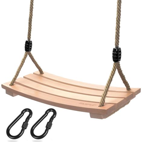 Wooden Swing for Adults and Kids, Wooden Swing with Wider Adjustable Hemp Rope (45 x 20 cm) (1/5)