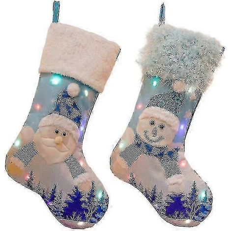 Chaussettes de Noël, chaussettes cadeaux de Noël, décorations de Noël, sac cadeau bleu lumineux (1/5)