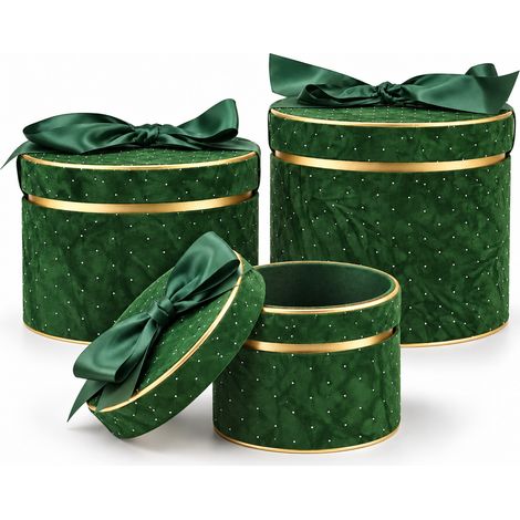 Set 3 Scatole Tonde Decorazione Natalizia Verde 16/20/25cm Scatola con Fiocco (1/5)